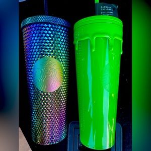 2x Starbucks Halloween Slime Glow in the Dark Tumbler & Oil Slick